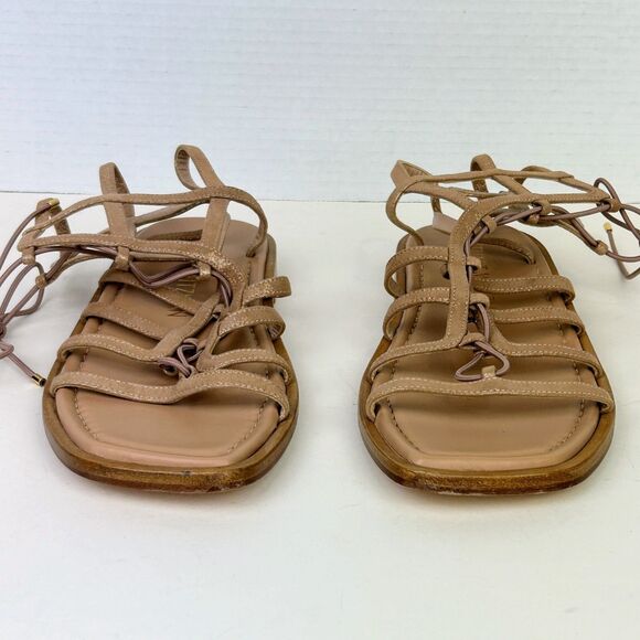 STUART WEITZMAN Kora Ankle Lace Up Strappy Gladiator Sandals Tan Leather Sz 9.5 - Picture 4 of 11
